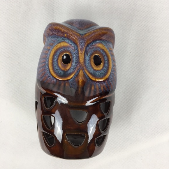 Purple Blue & Brown Glazed Owl Candle Holder - Picture 2 of 5